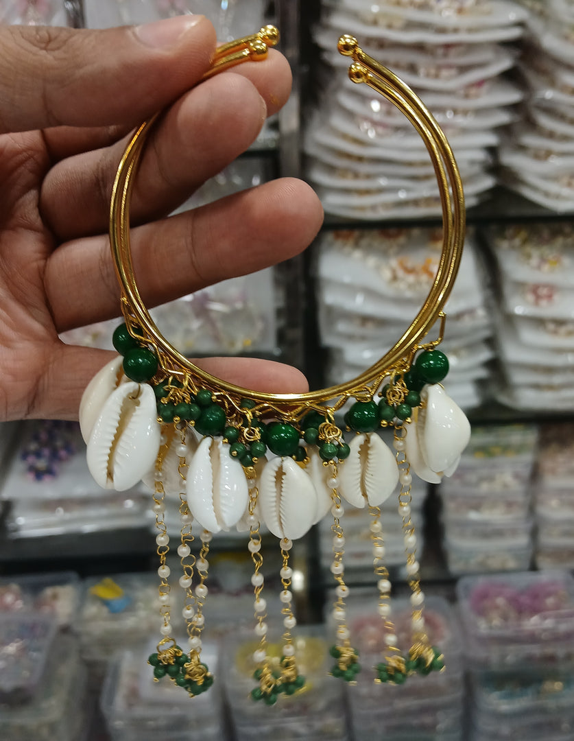 OPENABLE GREEN BEADS SHELL BANGLES  for Womens SKU 645