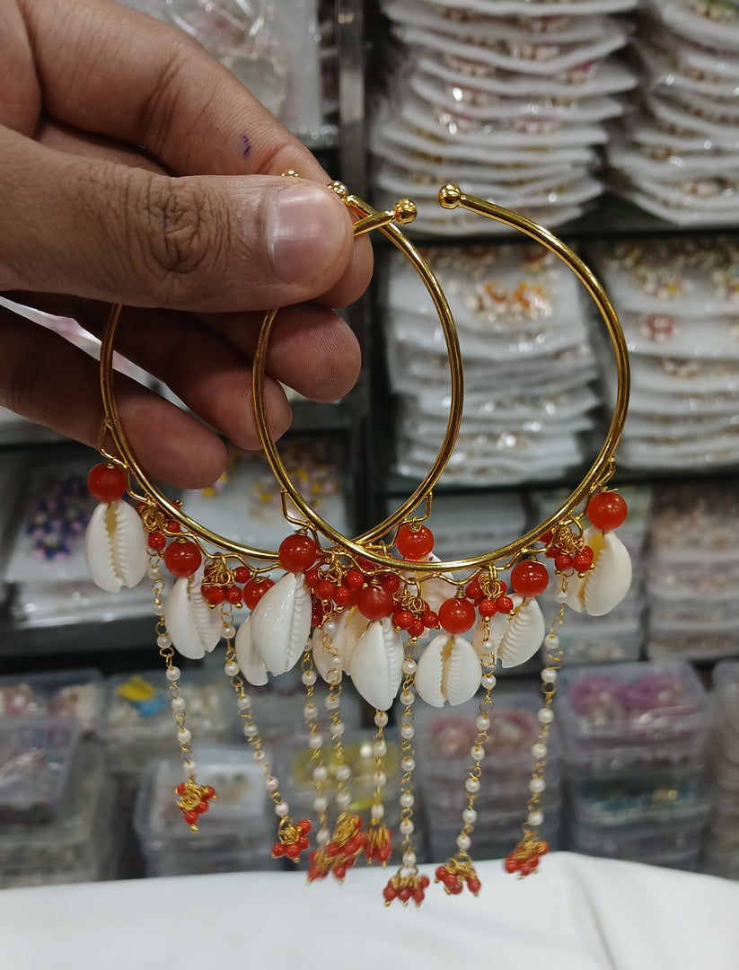 OPENABLE RED BEADS SHELL BANGLES  for Womens SKU 646