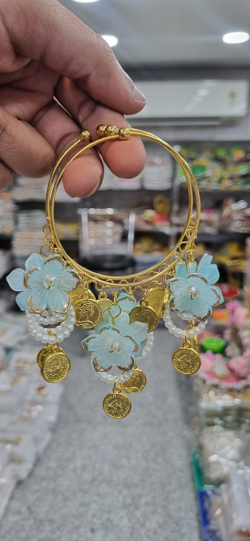 OPENABLE SKY BLUE FLOWER COIN BANGLES  for Womens SKU 649