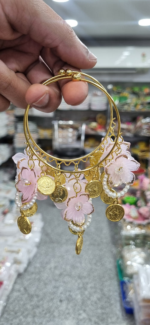 OPENABLE BABY PINK FLOWER COIN BANGLES  for Womens SKU 650
