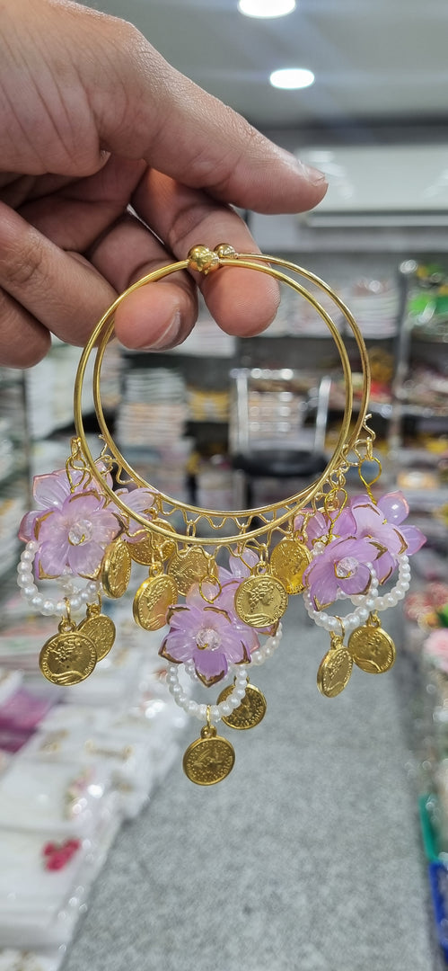 OPENABLE LAVENDAR FLOWER COIN BANGLES  for Womens SKU 652