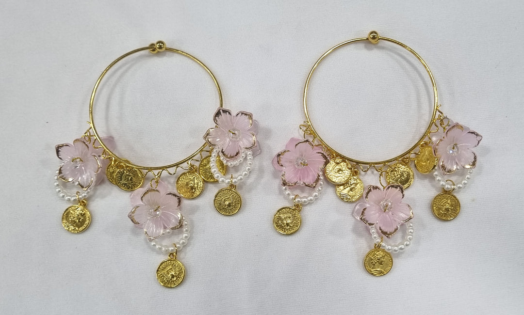 OPENABLE BABY PINK FLOWER COIN BANGLES  for Womens SKU 650