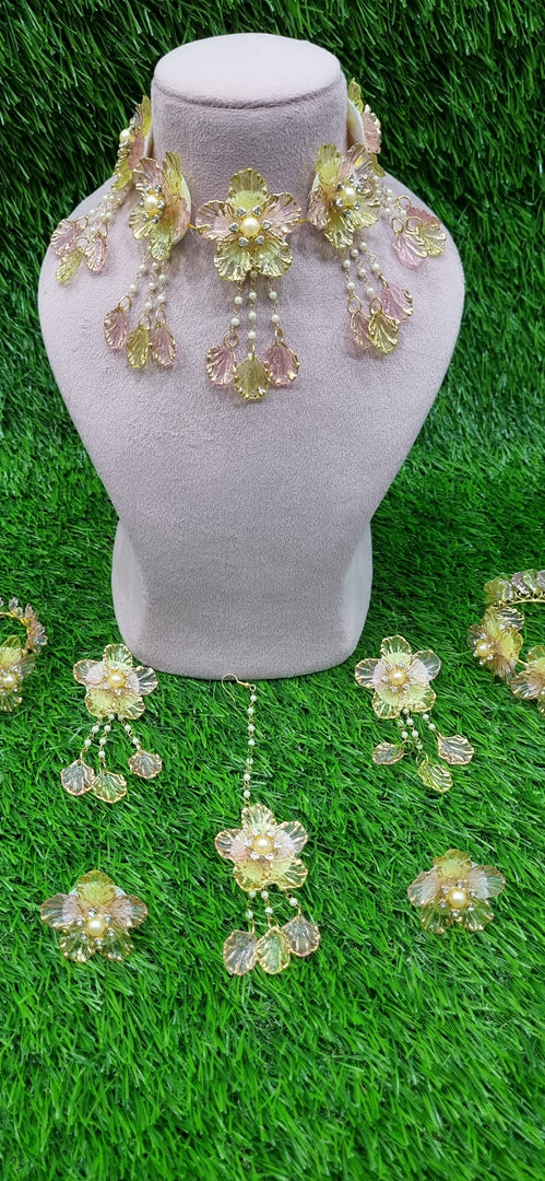 PINK & YELLOW ACRYLIC HANDMADE Jewellery Sets for Womens SKU659