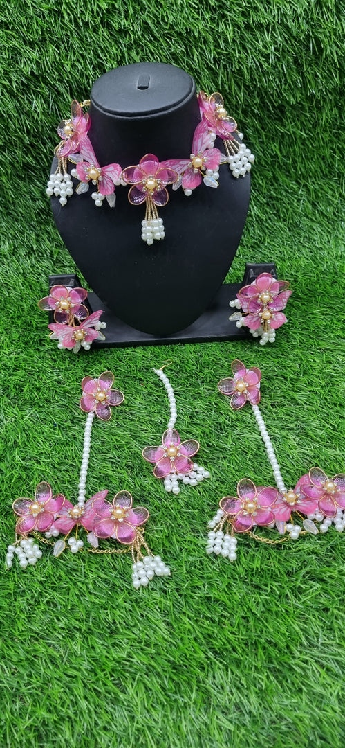 PINK BUTTERFLY ACRYLIC HANDMADE Jewellery Sets for Womens SKU664