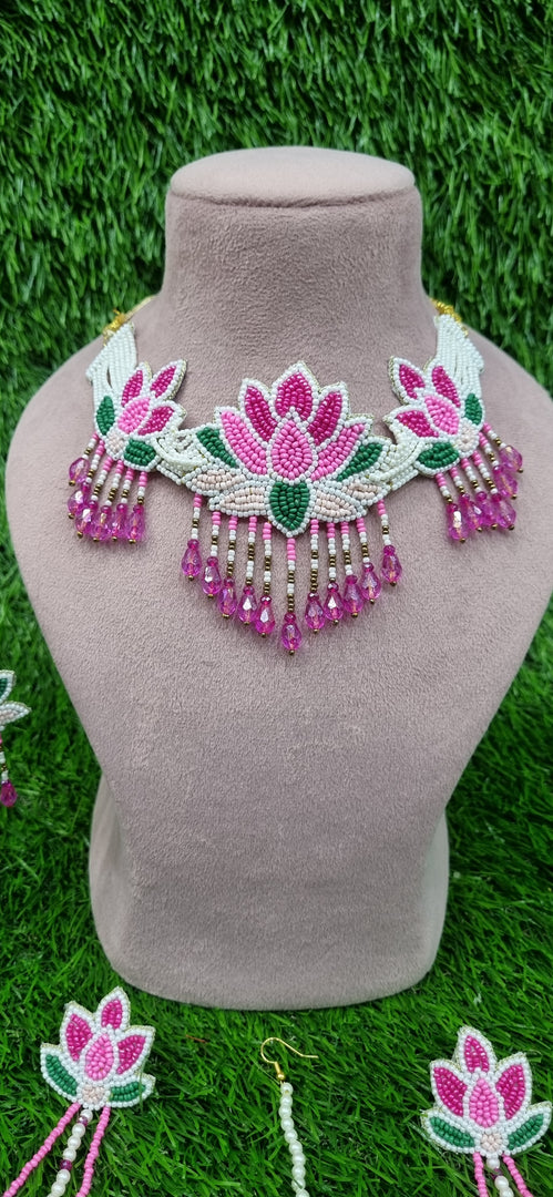 PINK LOTUS BEADED HANDMADE Jewellery Sets for Womens SKU665