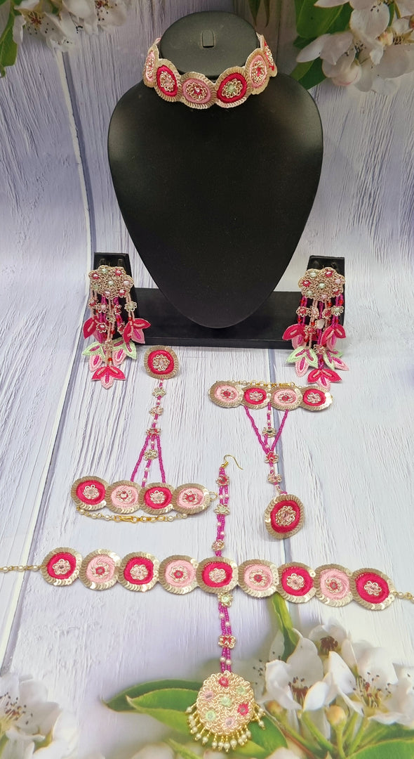 PINK SILVER WORK HANDMADE JEWELLERY WITH MATHAPATTI