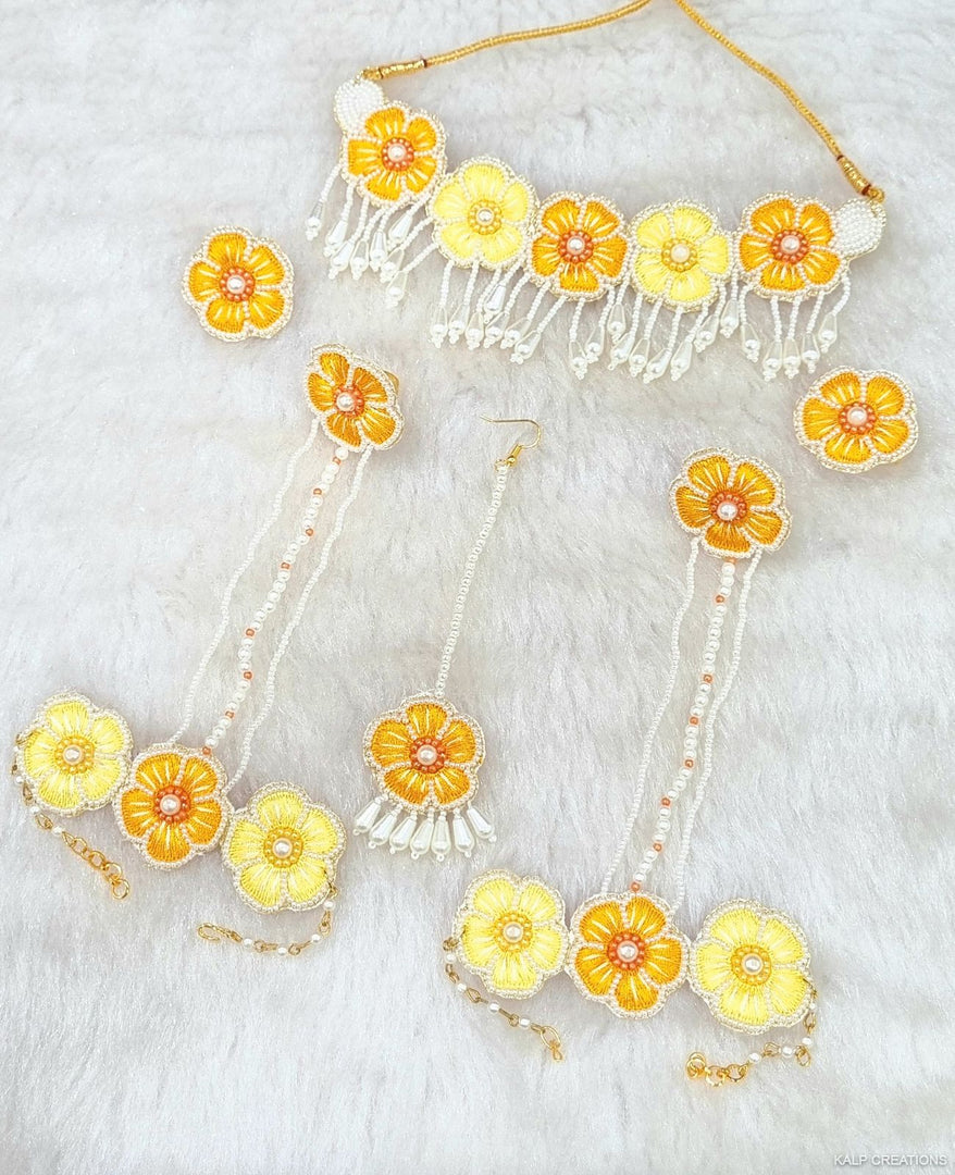 TURMERIC YELLOW FLOWER BEADS HANDMADE JEWELLERY