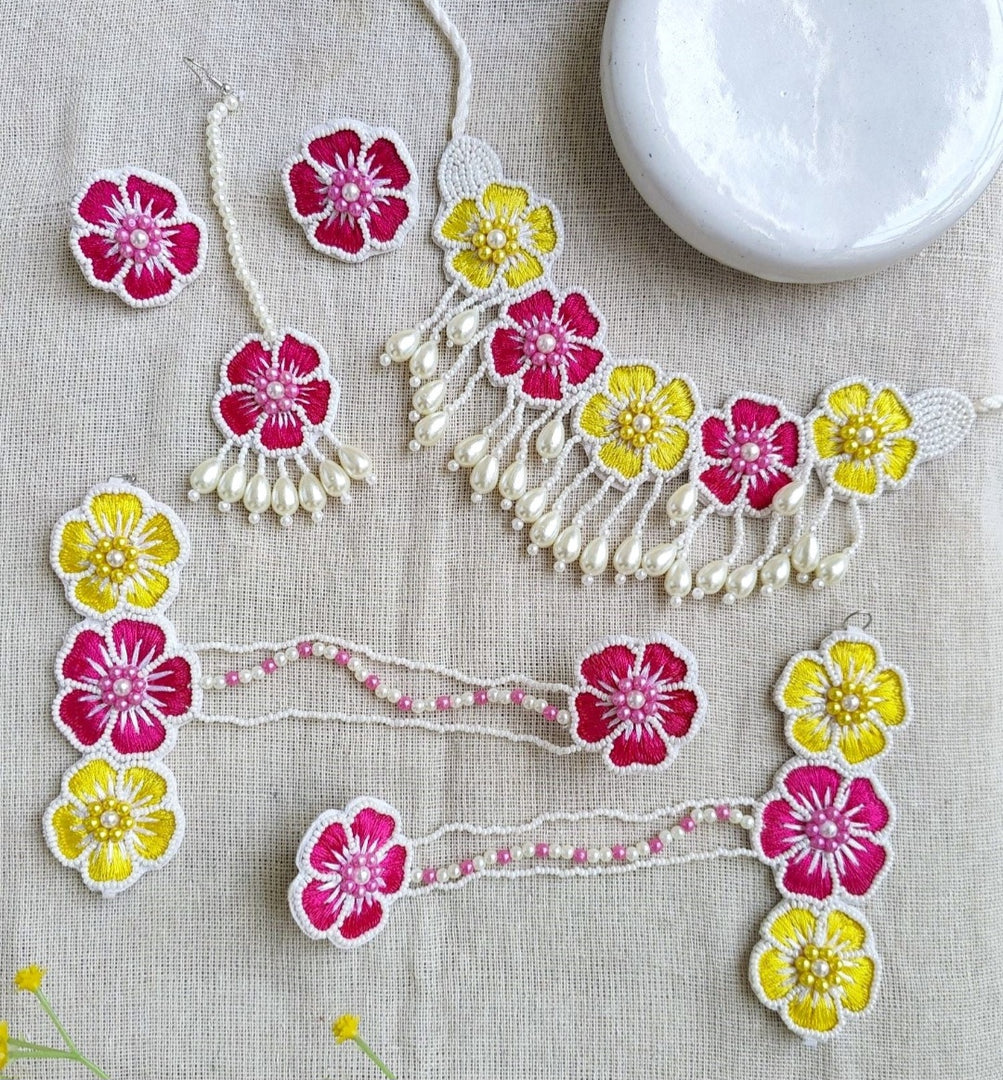 PINK & YELLOW FLOWER BEADS HANDMADE JEWELLERY