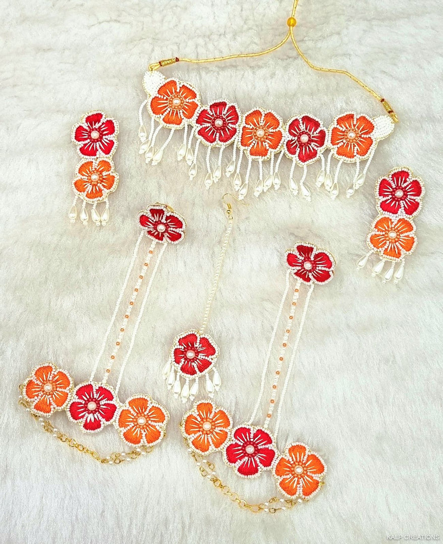 SUNSET BLOOM Handmade Beaded Jewellery Set for Haldi-Mehndi