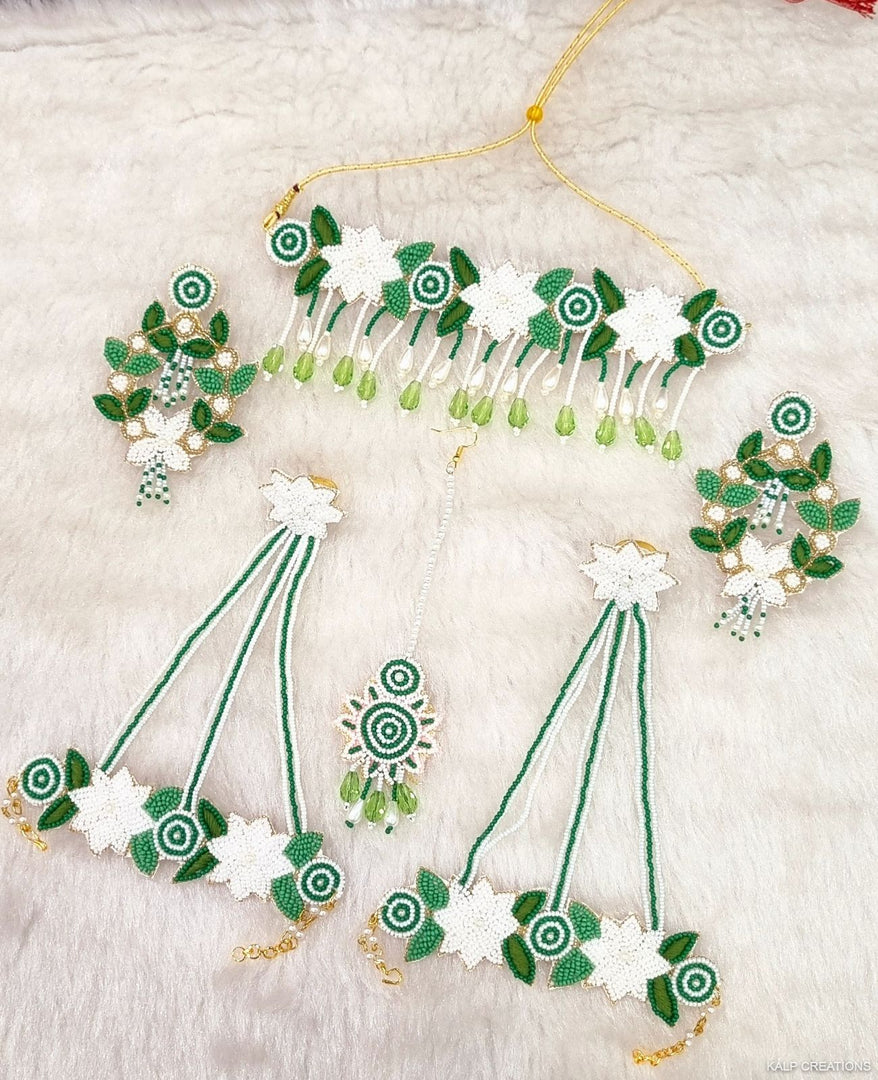 MINT GREEN Beads Jewellery Necklace Set for Haldi-Mehndi Ceremony