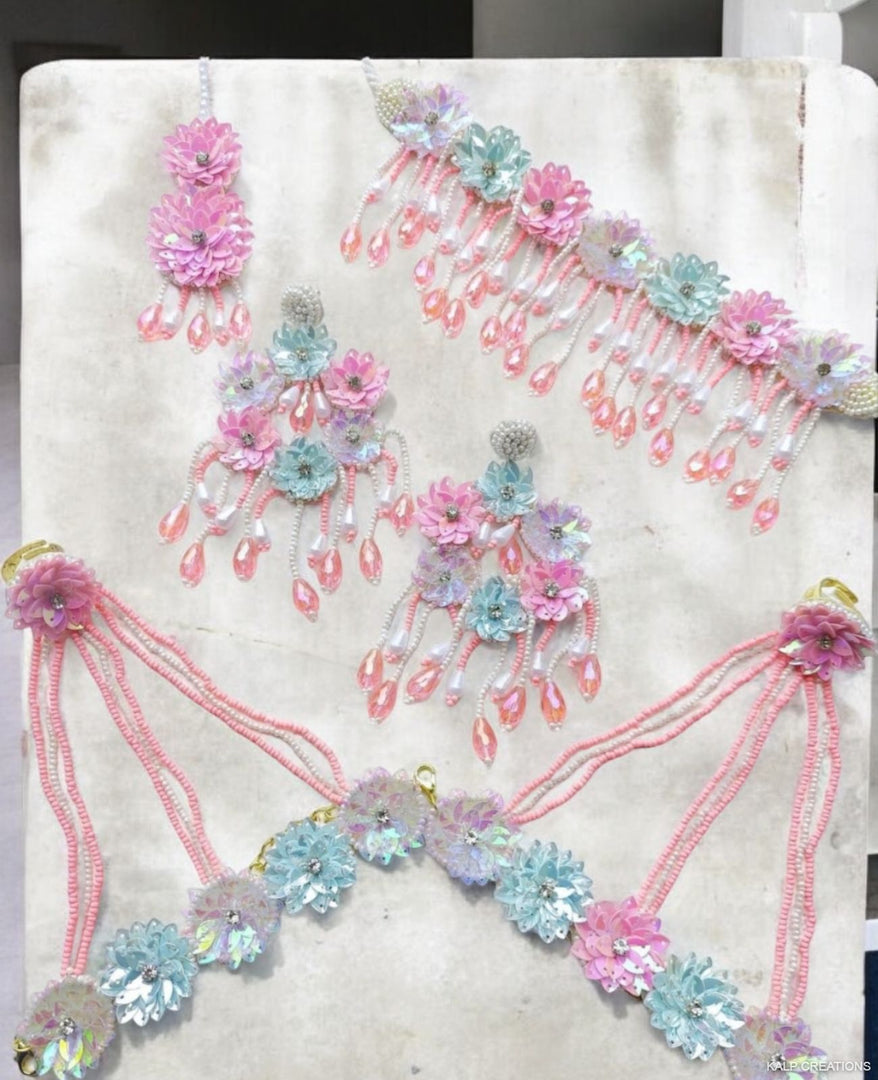 POWDER BLUE & PINK Jewellery Set for Haldi-Mehndi Ceremony