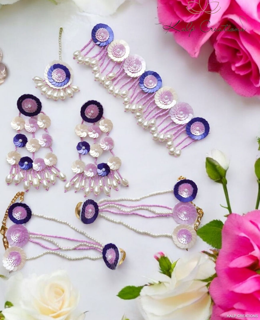 LAVENDER PINK SEQUENCE BEADS Jewellery Set for Haldi-Mehndi Ceremony