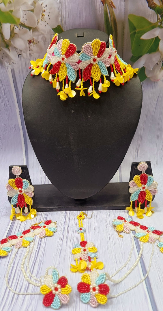 MULTI SHADE BEADS Jewellery Set for Haldi-Mehndi Ceremony