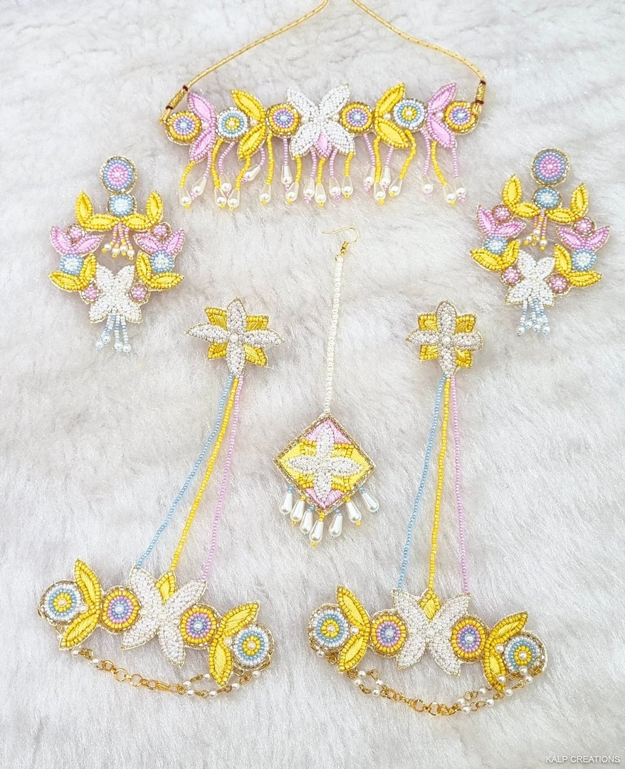 PINK & YELLOW Beads Jewellery Necklace Set for Haldi-Mehndi Ceremony