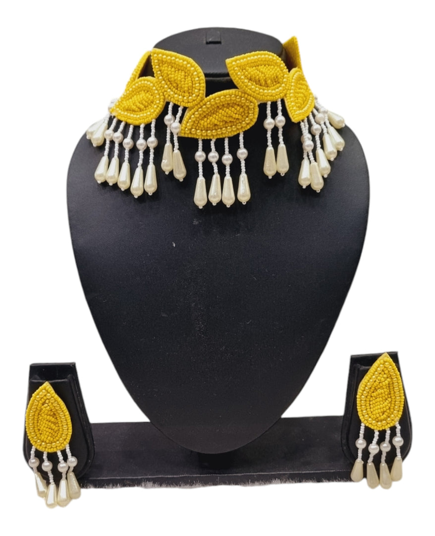 YELLOW LEAF Jewellery Necklace Set for Haldi-Mehndi Ceremony