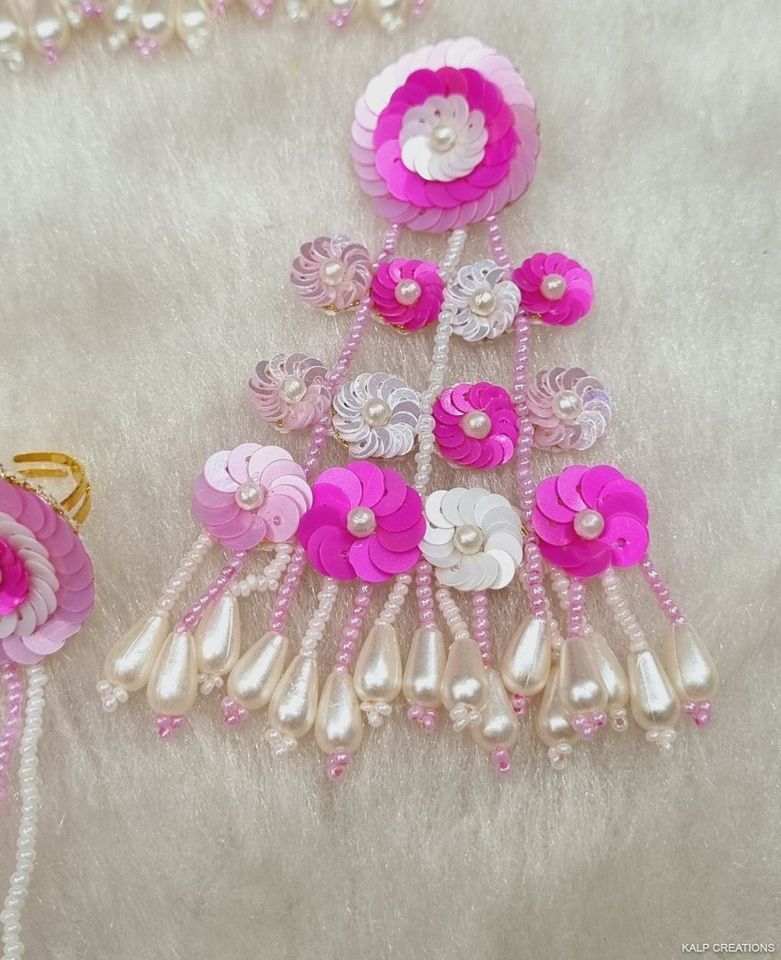 MAGENTA PINK SEQUENCE BEADS Jewellery Set for Haldi-Mehndi Ceremony