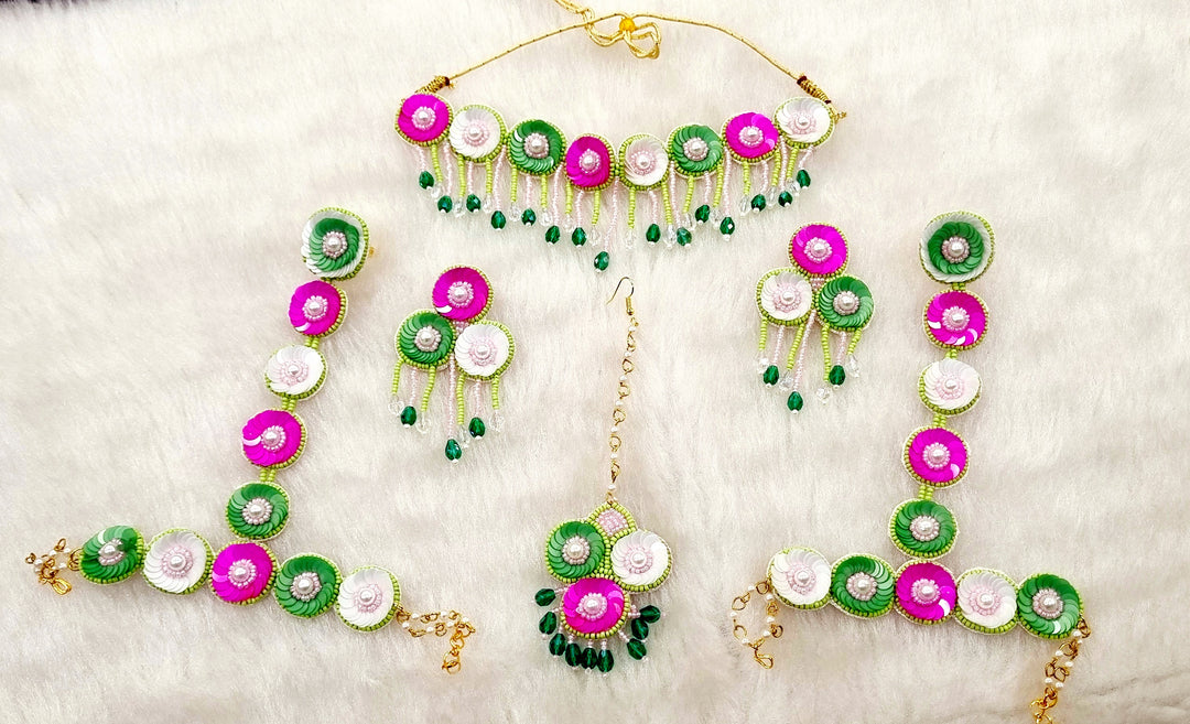 MEHNDI PINK SEQUENCE Necklace Jewellery Set