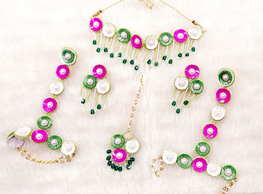 MEHNDI PINK SEQUENCE Necklace Jewellery Set