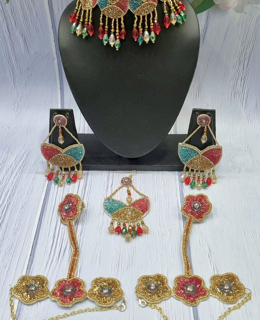 Gold Horizon Colourful Handmade Necklace Jewellery Earrings Set