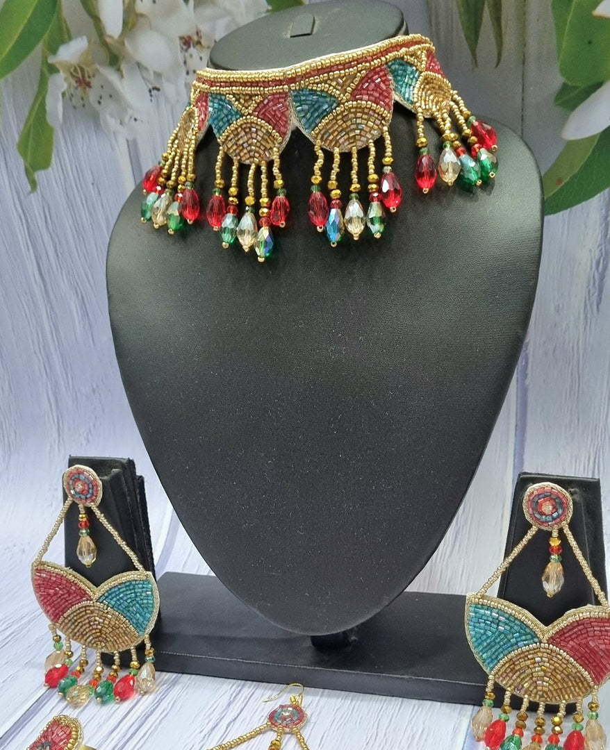 Gold Horizon Colourful Handmade Necklace Jewellery Earrings Set