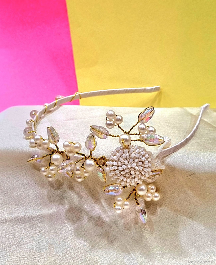 WHITE BEADCRYSTAL HANDMADE HAIRBAND