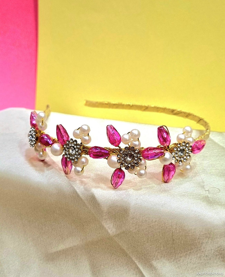 PINKY CRYSTAL ZARDOJI HANDMADE HAIRBAND