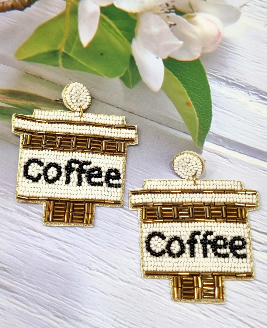 BIG COFFEE  BEADED EARRINGS