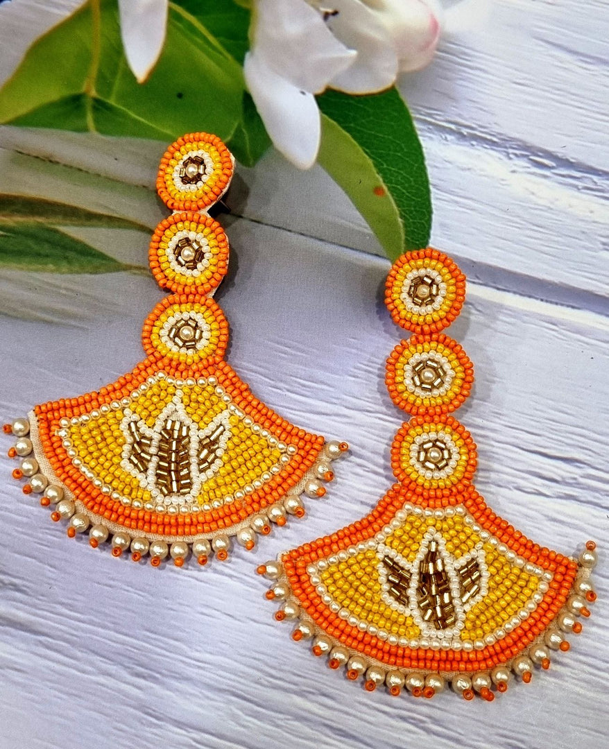 ORANGE DANGLERS BEADED EARRINGS