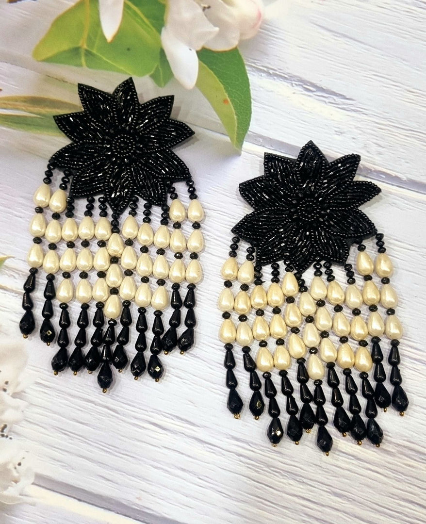 BLACK BEAUTY DANGLERS BEADED EARRINGS