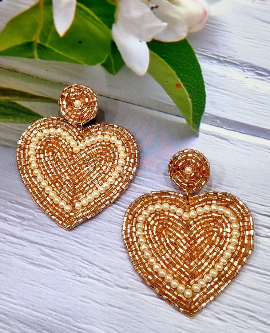 BLINGY HEART BEADED EARRINGS