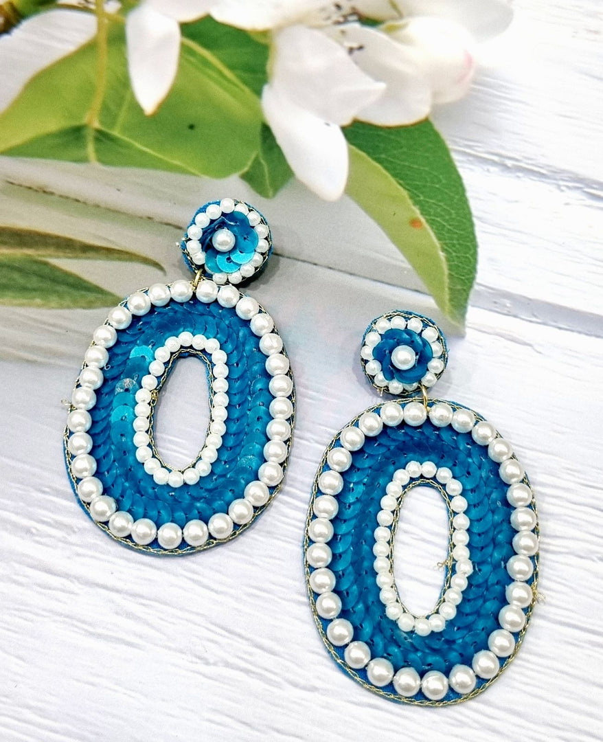 ROYAL BLUE OVAL SEQUENCE EARRINGS