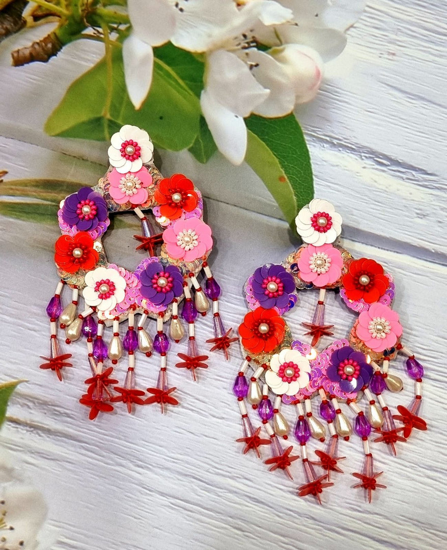 PINK LAVENDER BEADED EARRINGS QR067