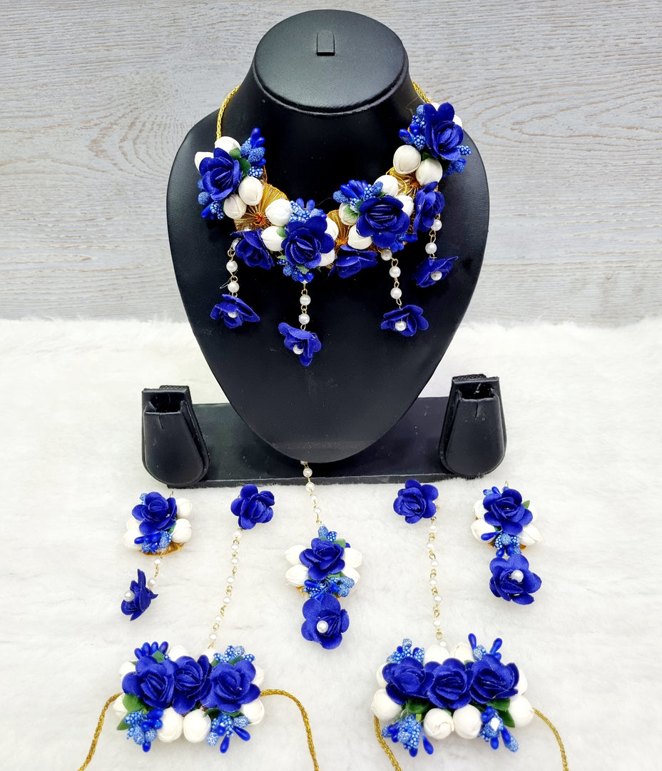 ROYAL BLUE Floral Jewellery Necklace Set for Haldi-Mehndi SKU190