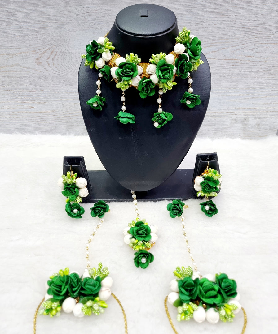 GREEN Floral Jewellery Necklace Set for Haldi-Mehndi SKU193