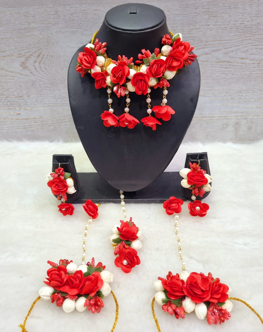 RED Floral Jewellery Necklace Set for Haldi-Mehndi SKU194