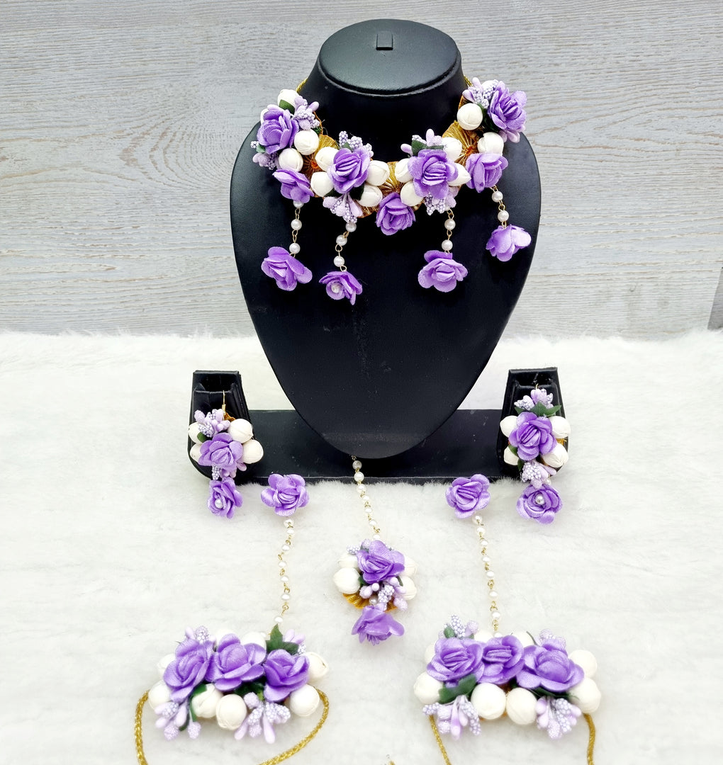 LAVENDER Floral Jewellery Necklace Set for Haldi-Mehndi SKU196