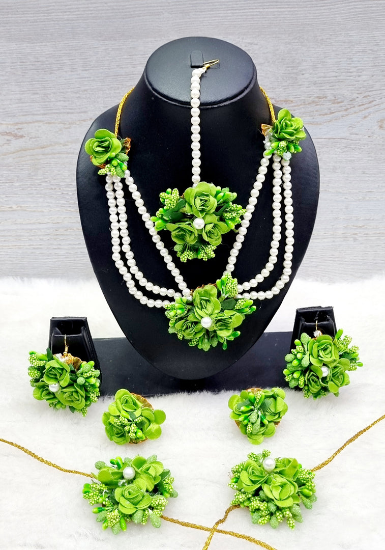 GREEN Floral Jewellery Necklace Set for Haldi-Mehndi SKU227