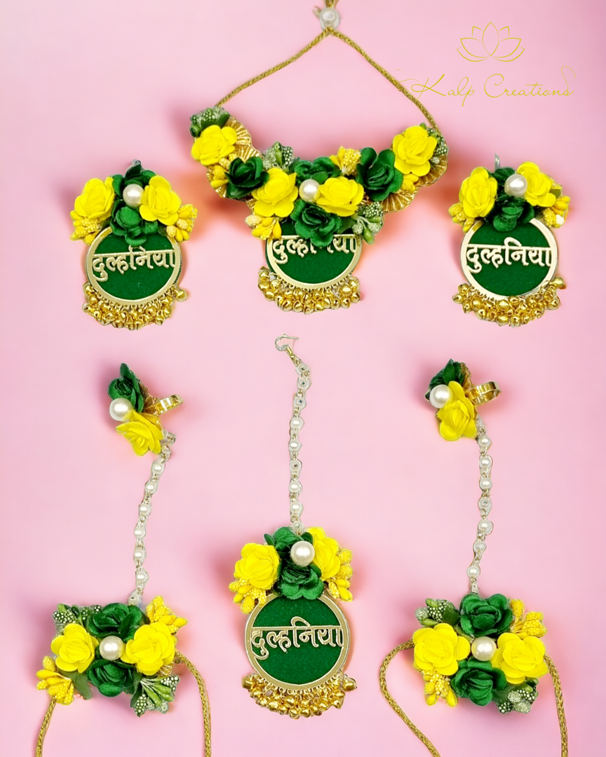 GREEN DULHANIYA Floral Jewellery Necklace Set for Girls and Women