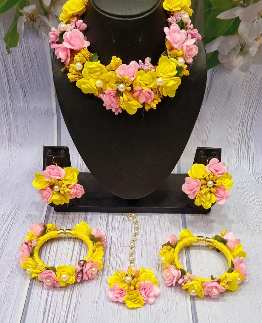 YELLOW Floral Jewellery Necklace Set for Girls and Women