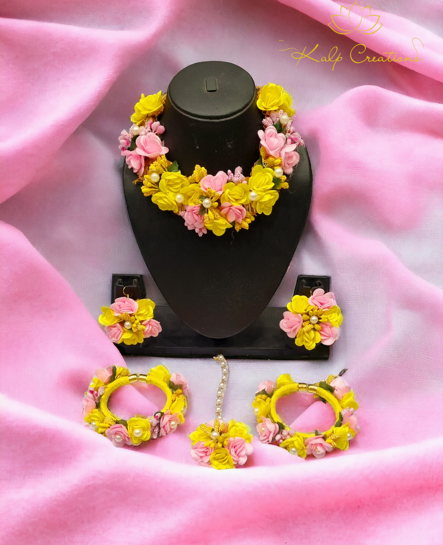 YELLOW Floral Jewellery Necklace Set for Girls and Women