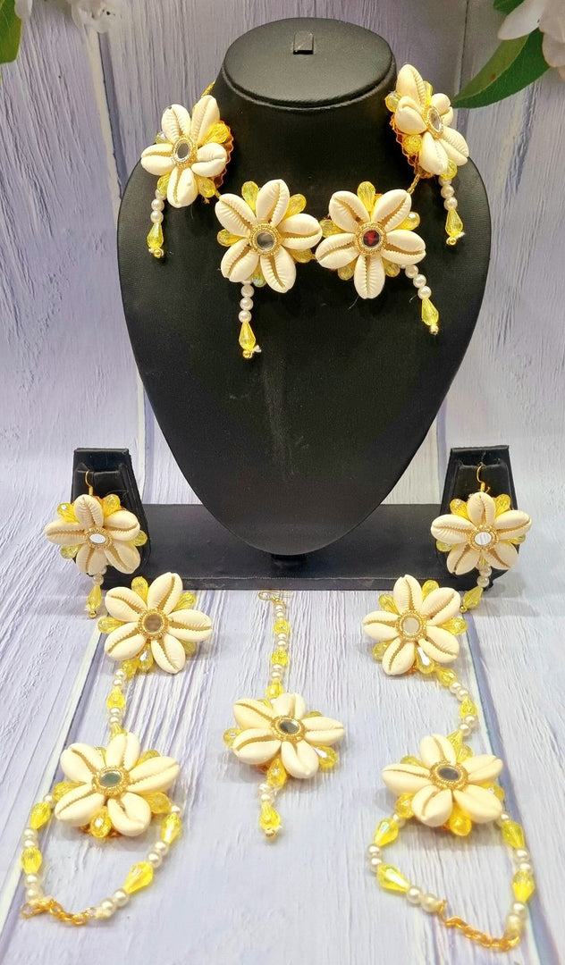 YELLOW SHELL CRYSTAL Jewellery Necklace Set for Girls & Womens