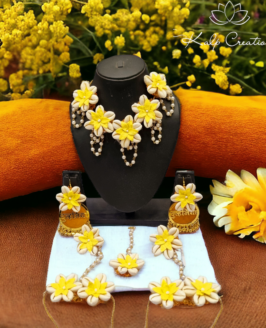 YELLOW SHELL DULHANIYA  Jewellery Necklace Set for Girls & Womens