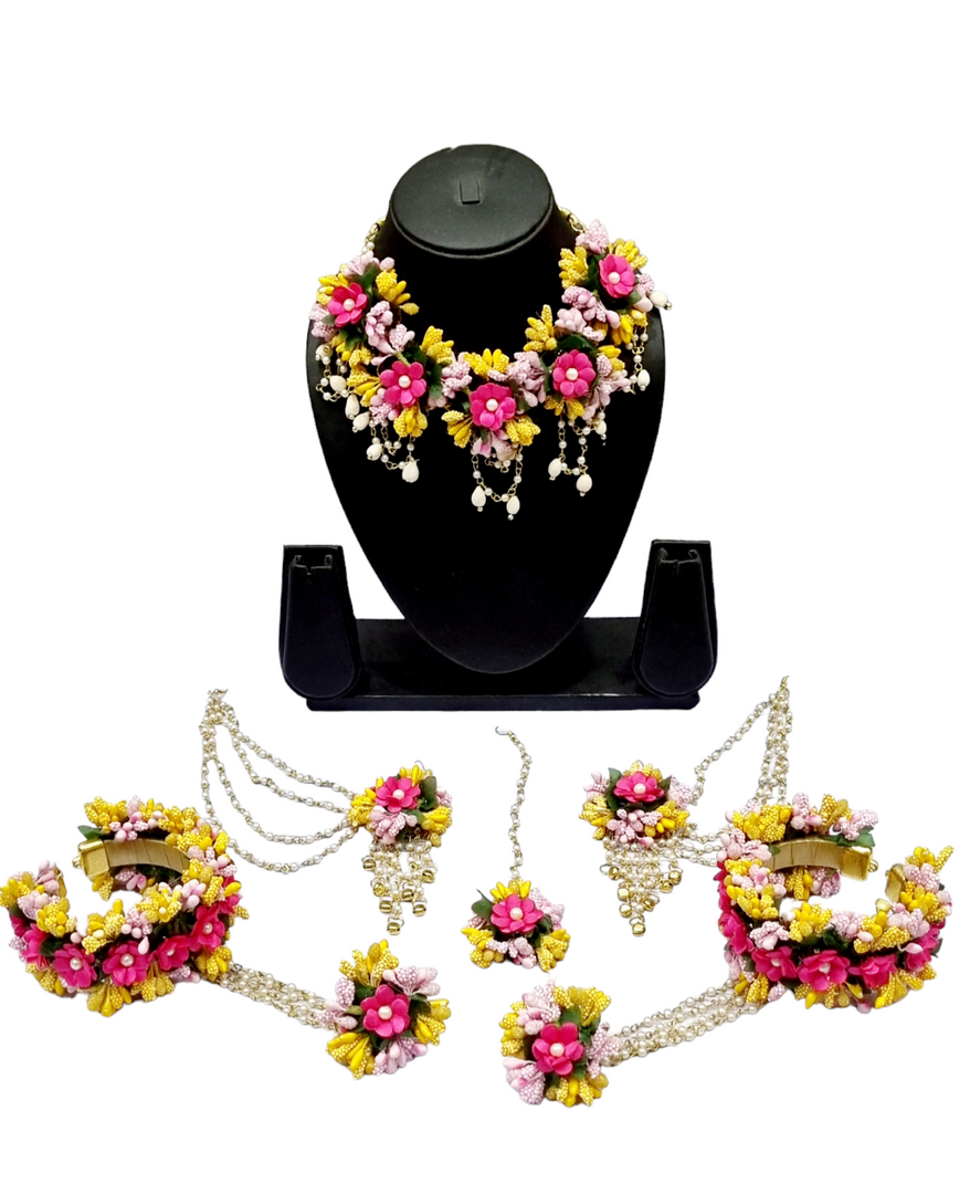 YELLOW PINK Floral Jewellery Necklace Set for Girls and Women