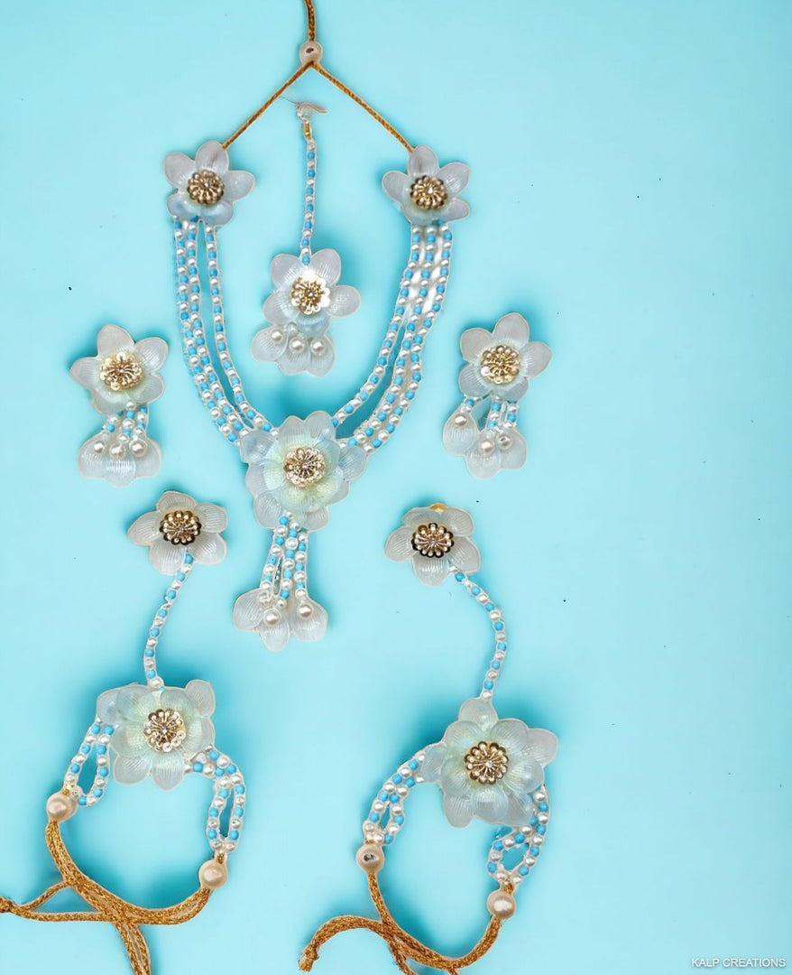 POWDER BLUE Long Beads Jewellery Set for Haldi-Mehndi