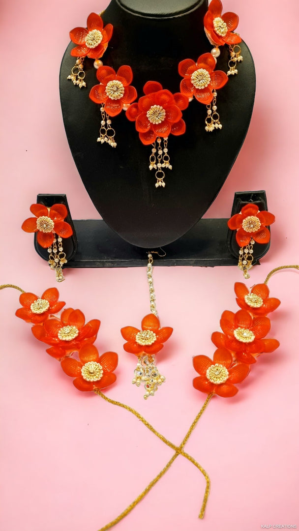 RED ZARDOJI Stylish Jewellery Set for Haldi-Mehndi