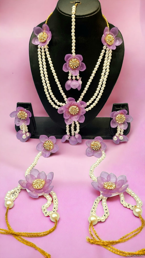 LAVENDER Long Beads Jewellery Set for Haldi-Mehndi