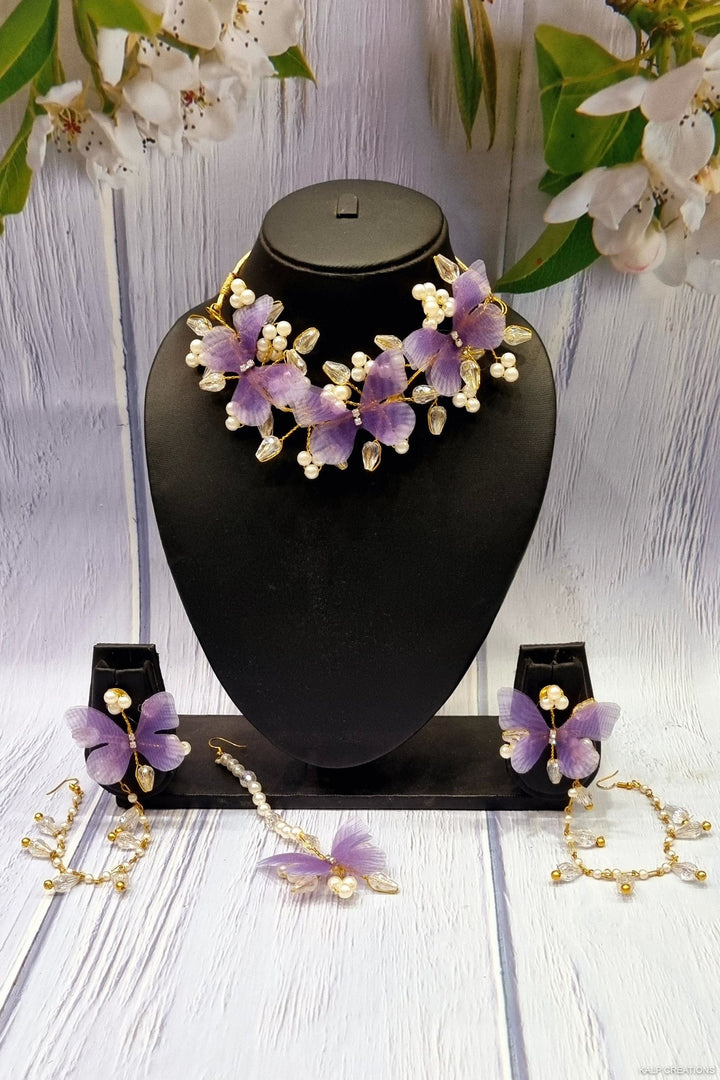 LAVENDER BUTTERFLY CRYSTAL HANDMADE Jewellery Sets for Womens SKU394