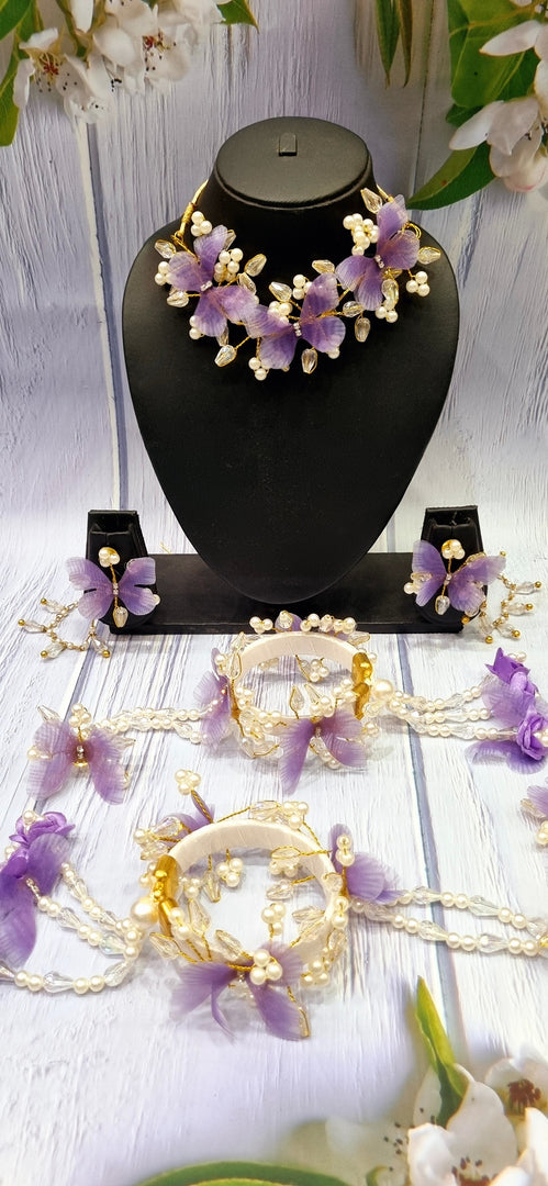 LAVENDER BUTTERFLY CRYSTAL HANDMADE Jewellery Sets for Womens SKU394