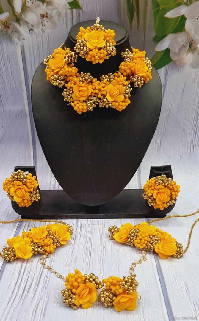 YELLOW FLOWER MOTIF JEWELLERY Set for Haldi-Mehndi  SKU411