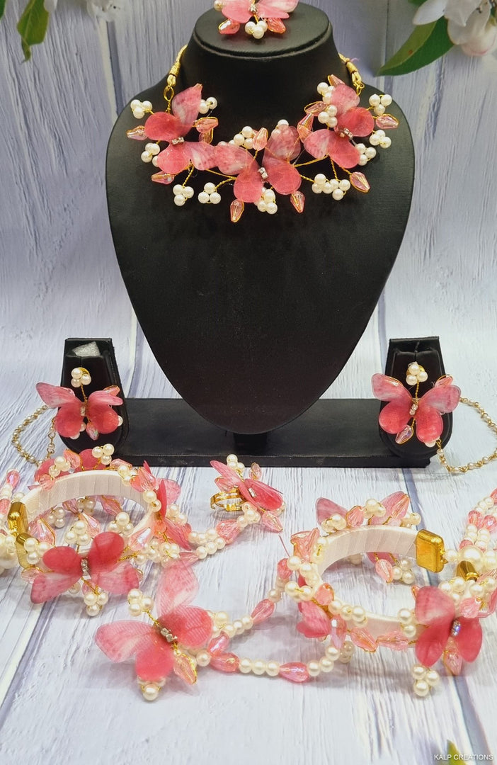 ROSE PINK BUTTERFLY JEWELLERY Set for Haldi-Mehndi  SKU419